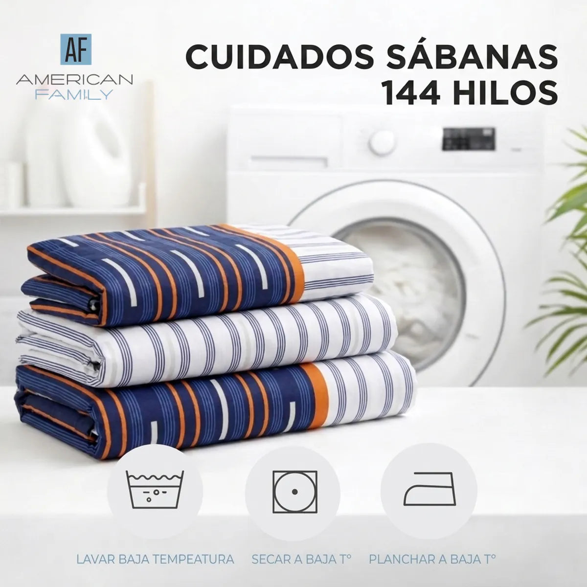 Juego Sábana American Family 144 Hilos Trazos Azul 2 Plazas