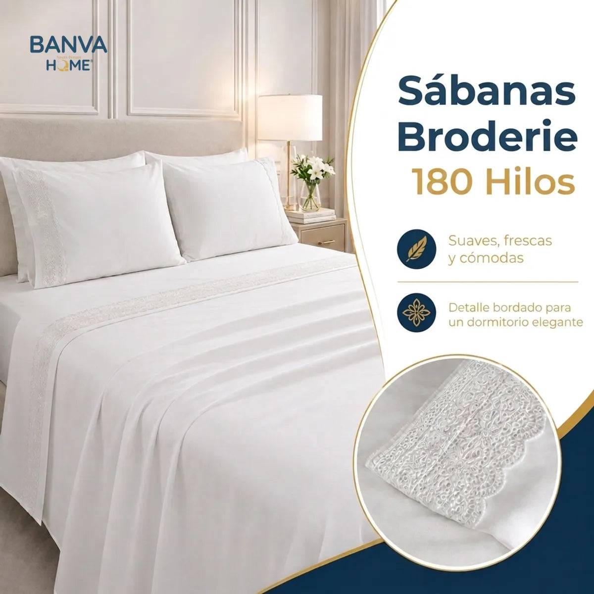 Juego Sábana Illusions 180 Hilos Broderie Liso 2 Plazas Blanco