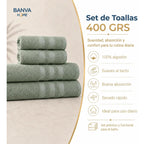 Juego 4 Toalla Illusions Sage 400gr