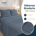 Juego Sábana Illusions 180 Hilos Broderie Liso King Azul Element