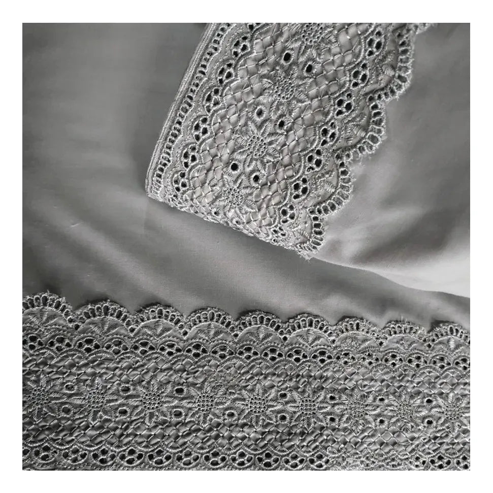 Juego Sábana Illusions 180 Hilos Broderie Liso 1 Plaza Gris