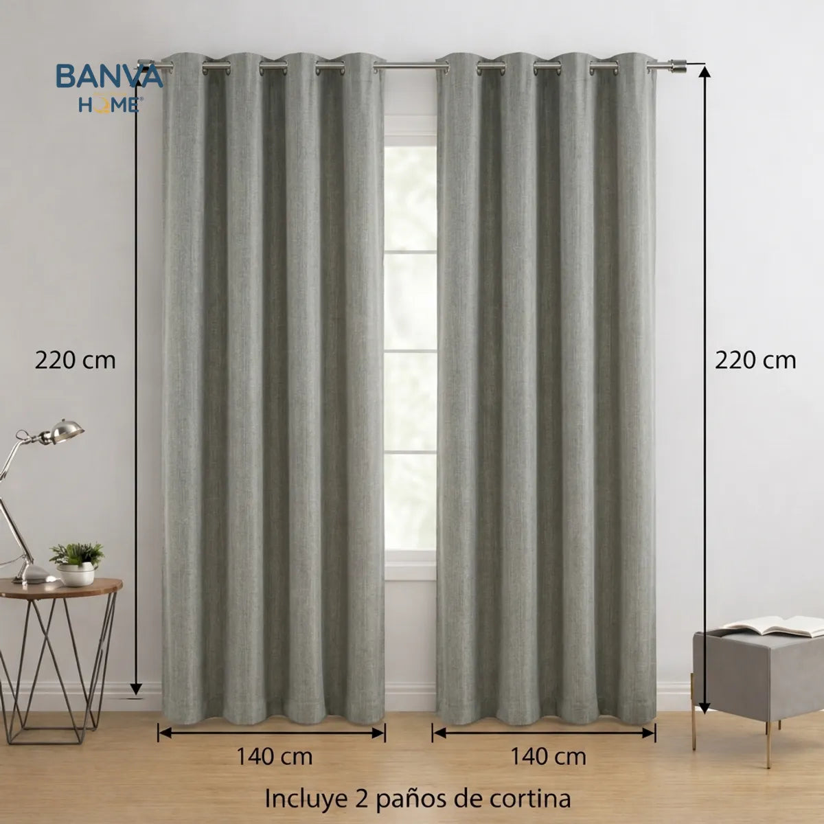 Set Cortinas Black Out Liso Gris Oscuro 140x220