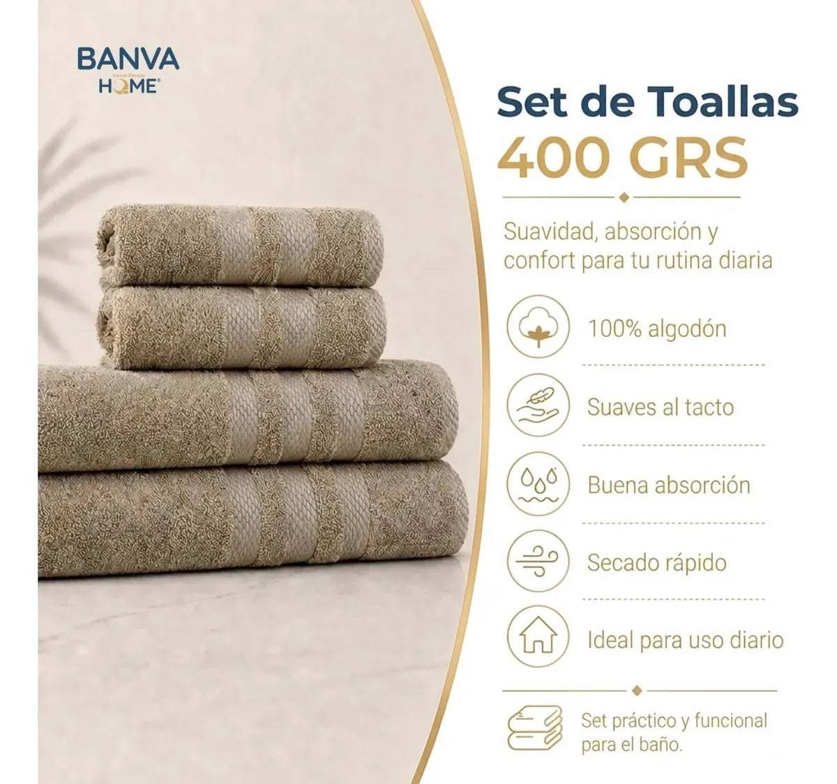 Juego 4 Toalla Illusions Beige 400gr