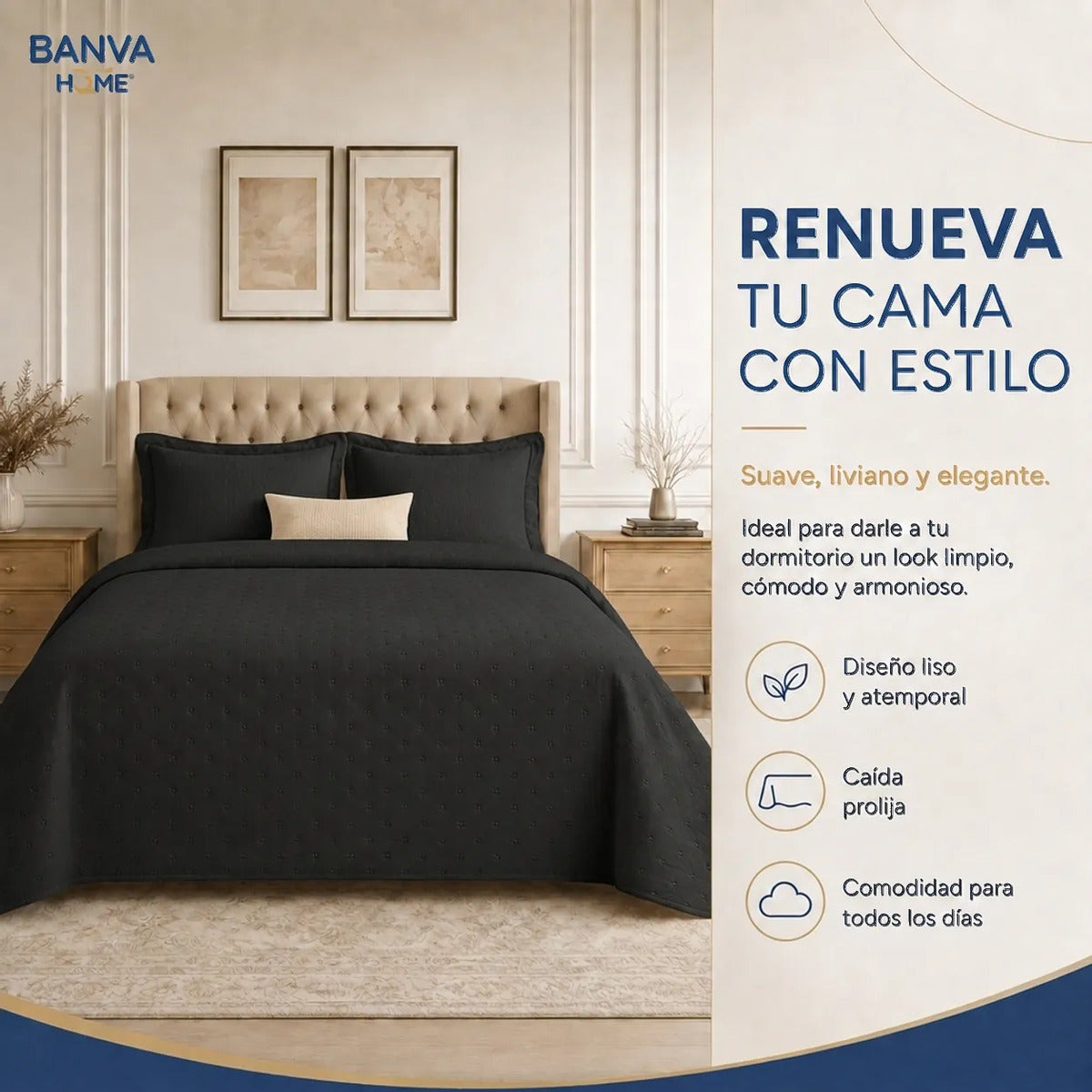 Quilt Roma 1.5 Plazas Negro