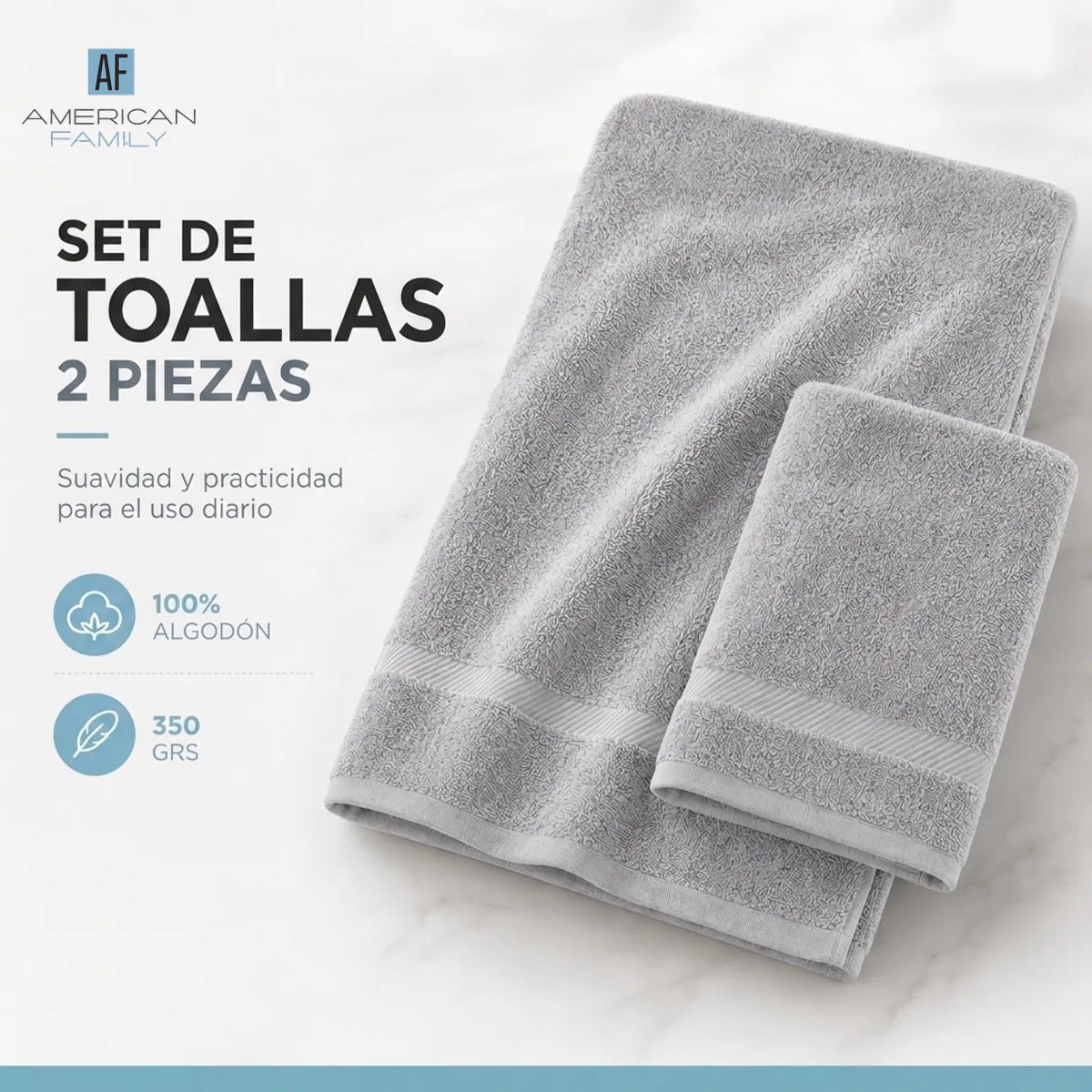Juego Toalla American Family Gris 350gr