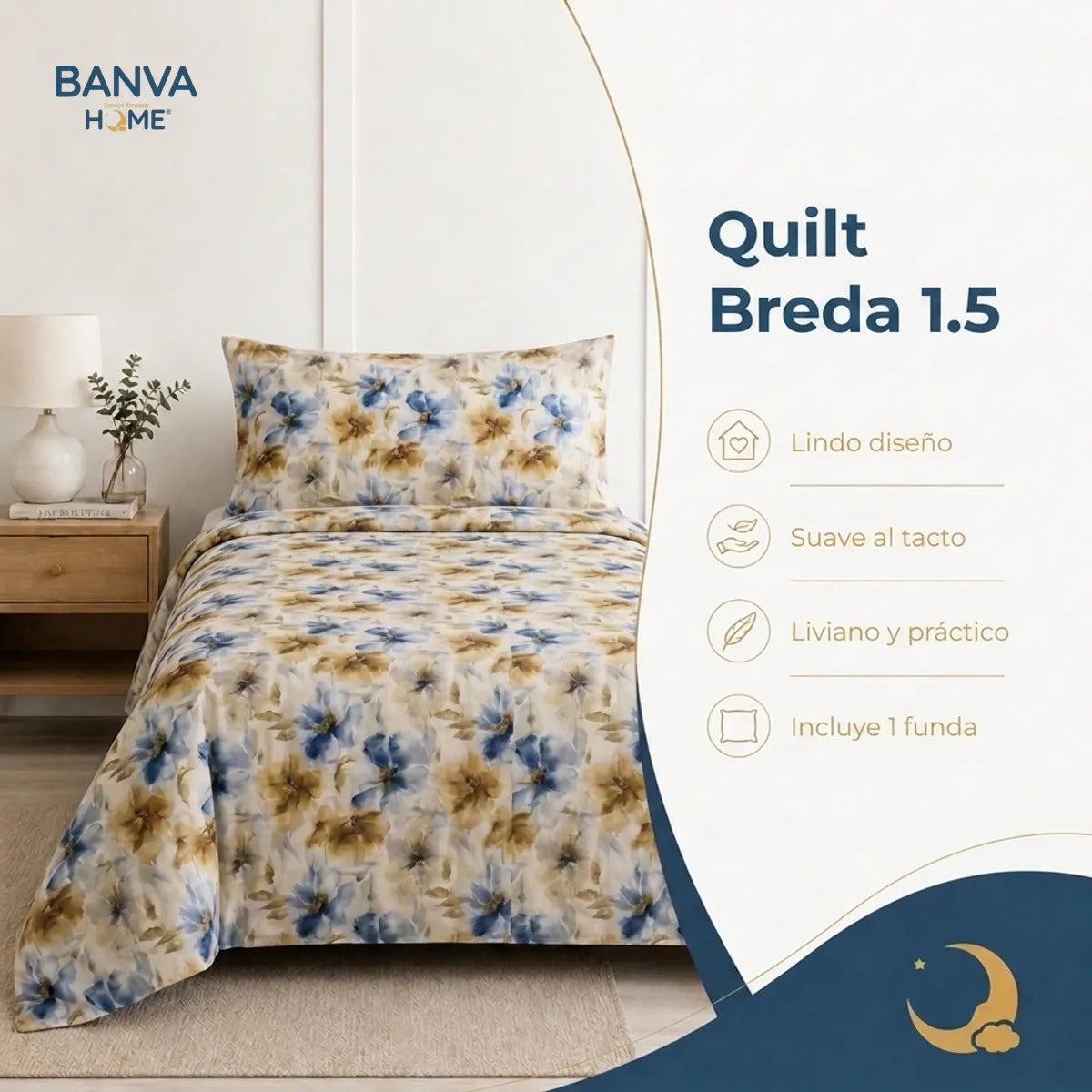 Quilt Breda 1.5 Plazas Celeste