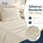 Juego Sábana Illusions 180 Hilos Broderie Liso 1.5 Plazas Beige Ivory