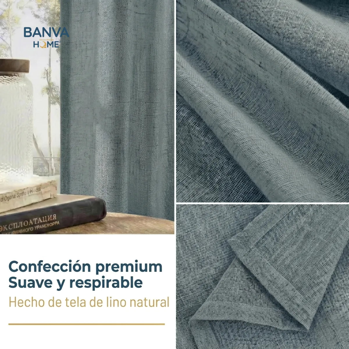 Set Cortinas Velo Lino Liso Grafito
