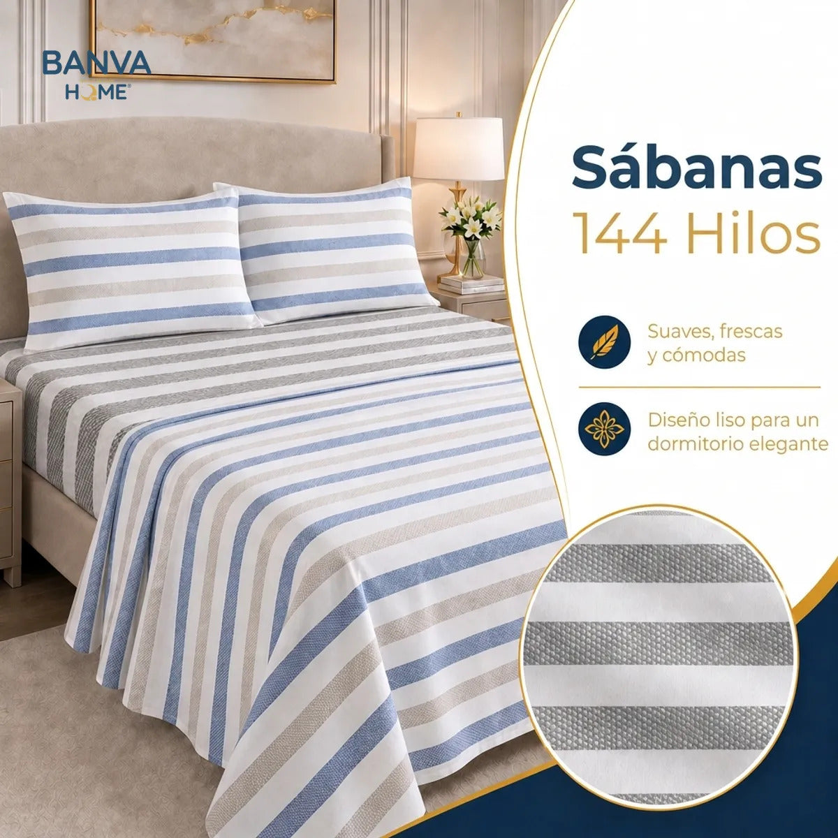 Juego Sábana Valencia 144 Hilos 2 Plazas Naim