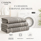 Juego Sábana Cannon 200 Hilos Rayas 2 Plazas Rayado