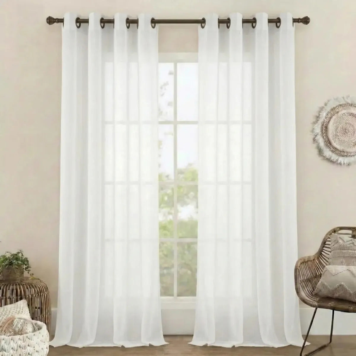 Set Cortinas Velo Lino Liso Blanco
