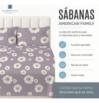 Juego Sábana American Family 144 Hilos Amatista 1.5 Plazas Onix