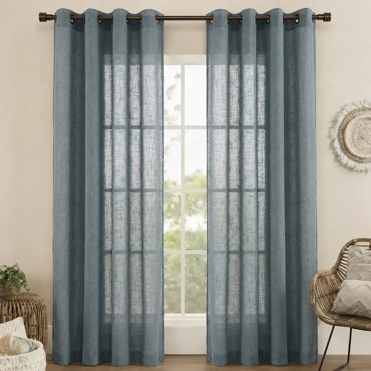 Set Cortinas Velo Lino Liso Grafito