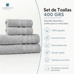 Juego 4 Toalla American Family Gris 400gr