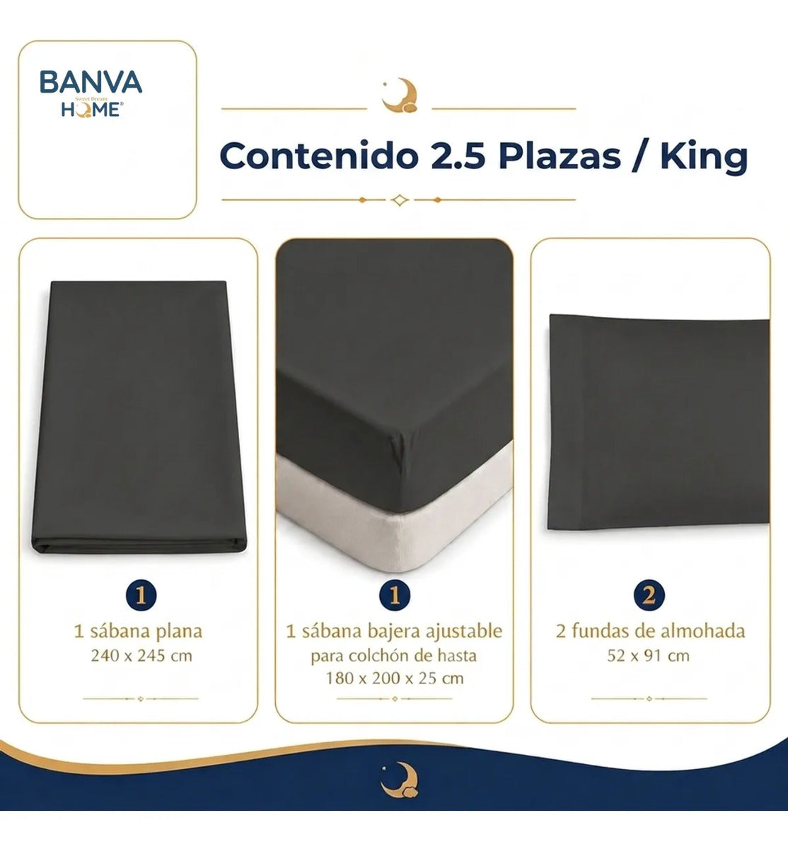 Juego Sábana Illusions 144 Hilos Liso King Negro