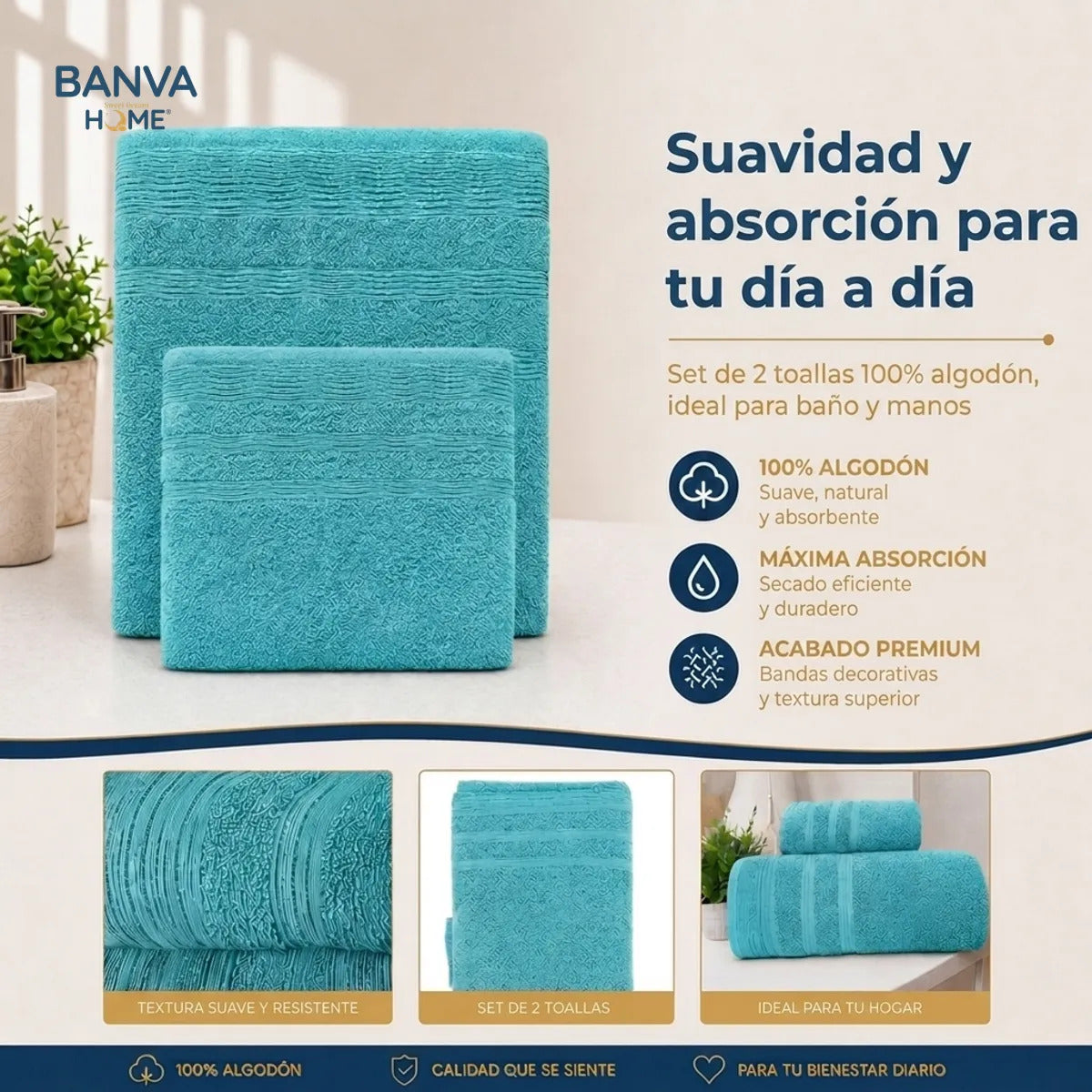 Juego Toalla 500g Turquesa