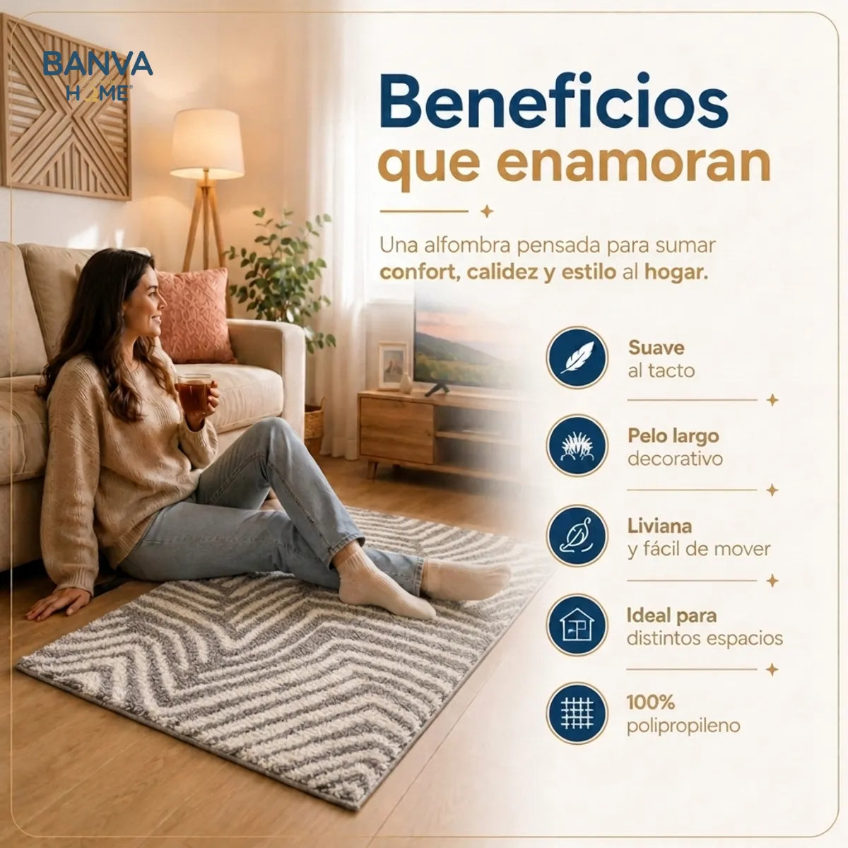 Shaggy Peluda Guiza Beige 100x50