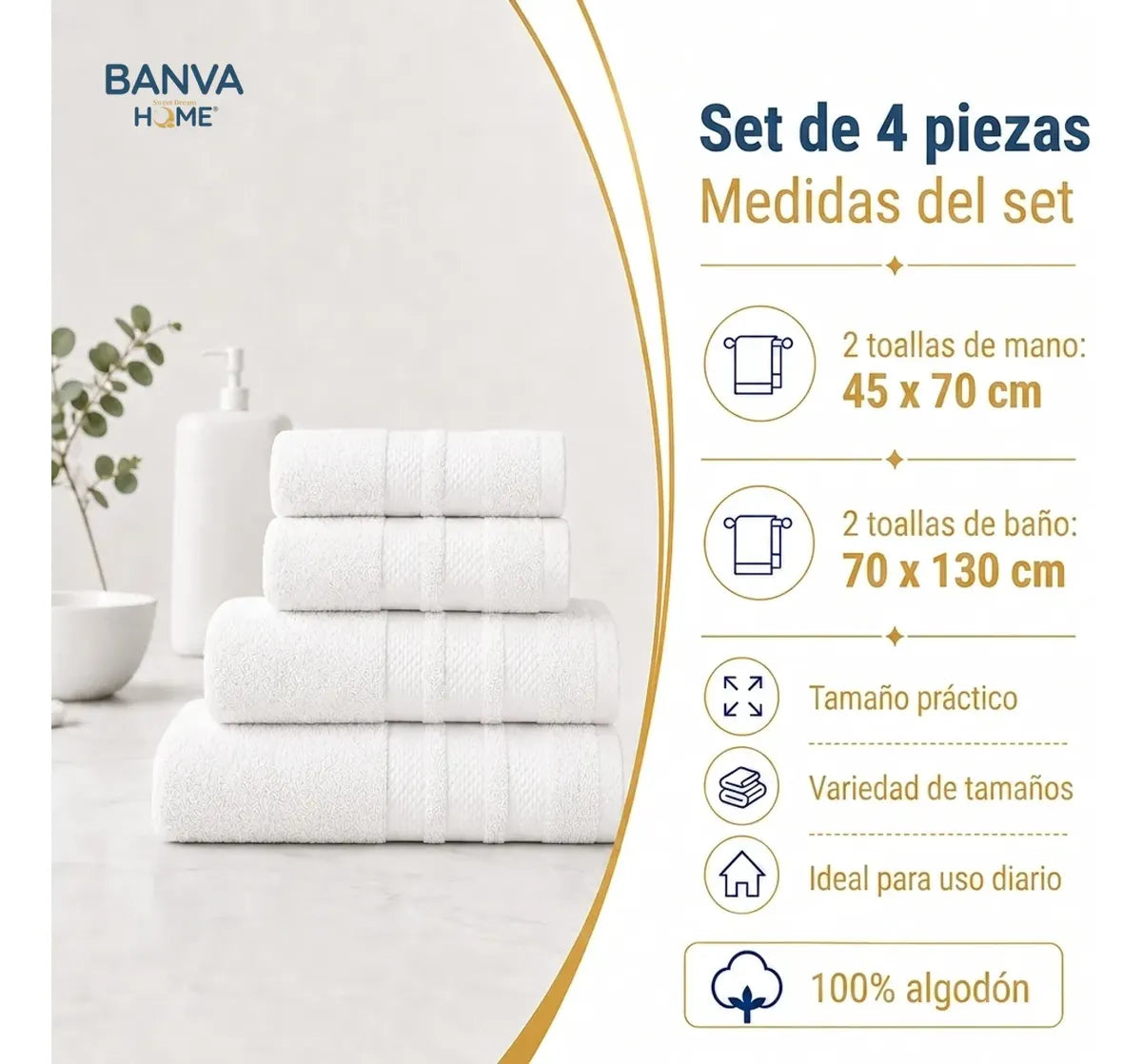 Juego 4 Toalla Illusions Blanco 400gr