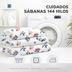 Sábana American Family 144 Hilos Citrus Mostaza 2 Plazas Blanco