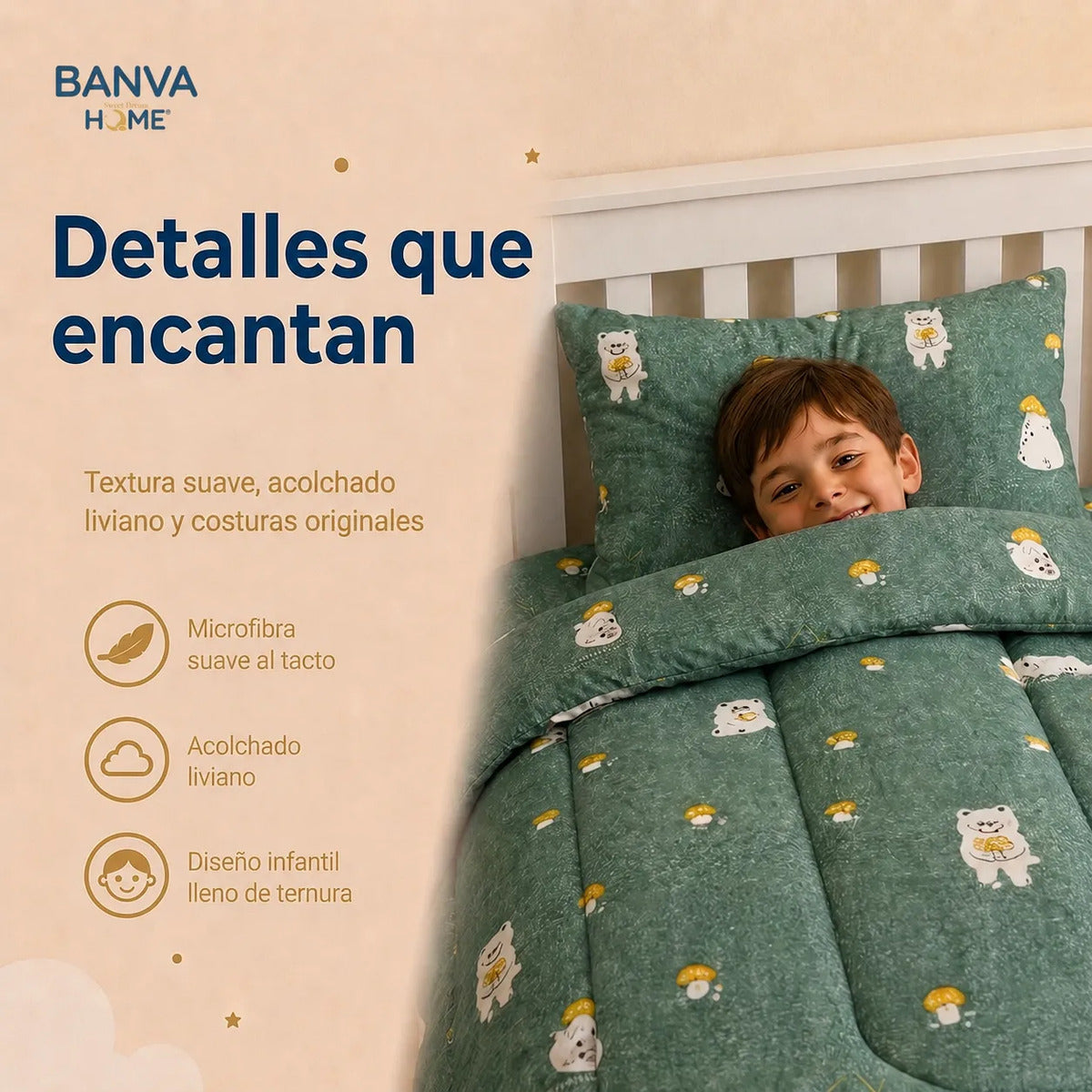Plumón Infantil Oso Verde