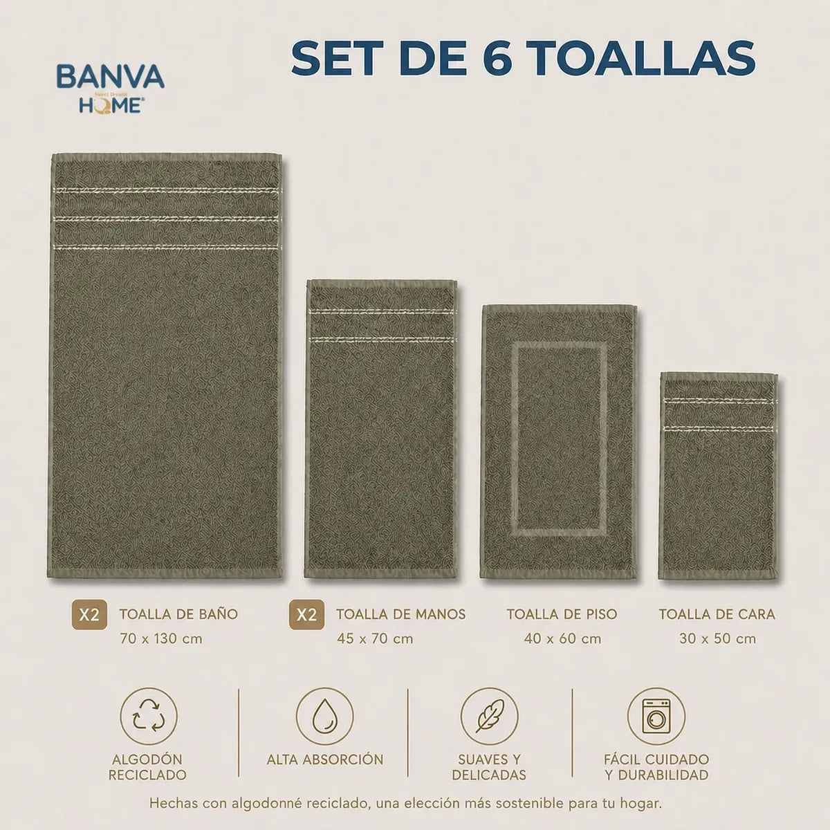 Juego 6 Toalla Valencia Olivo