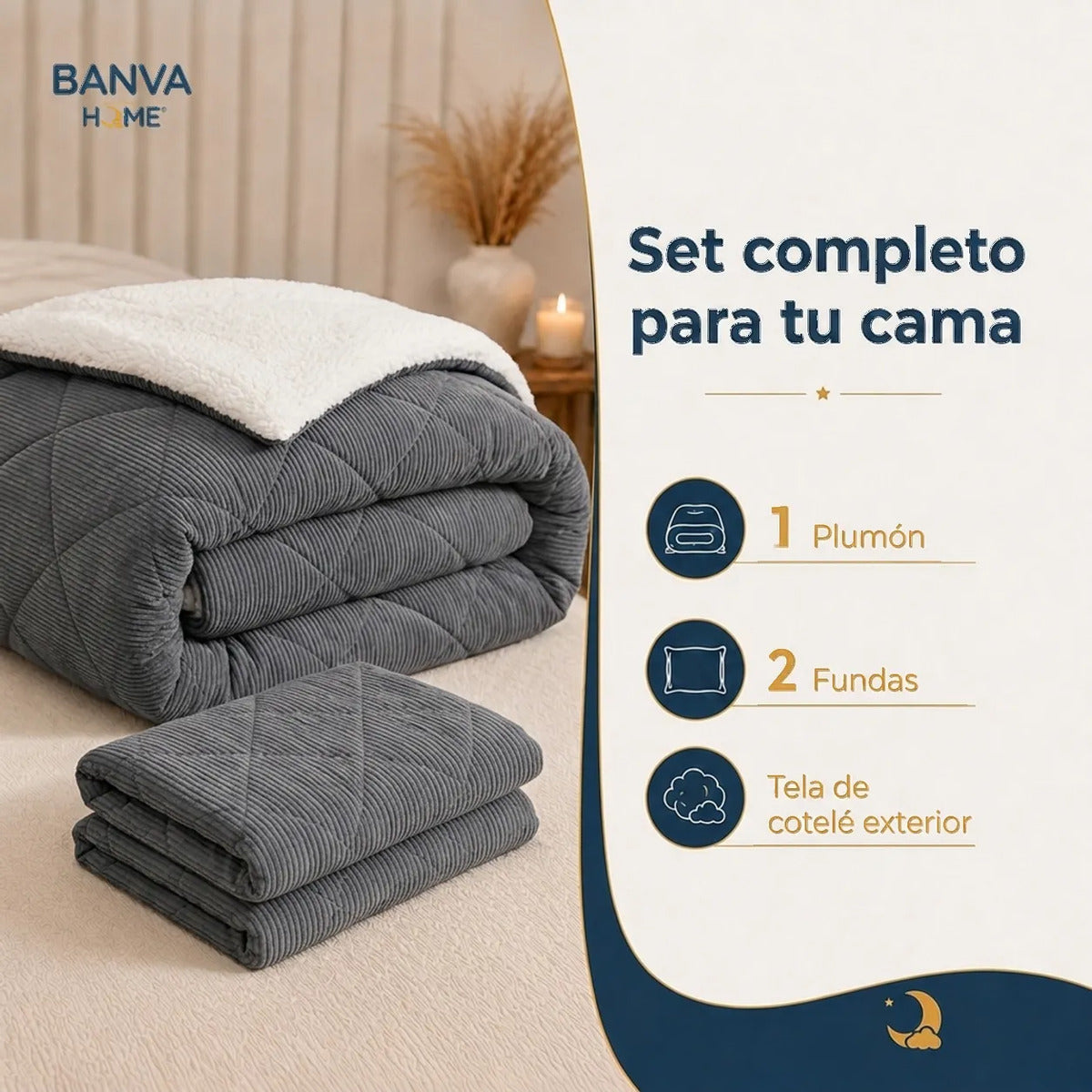 Plumón Valencia Corduroy Sherpa 2 Plazas Gris