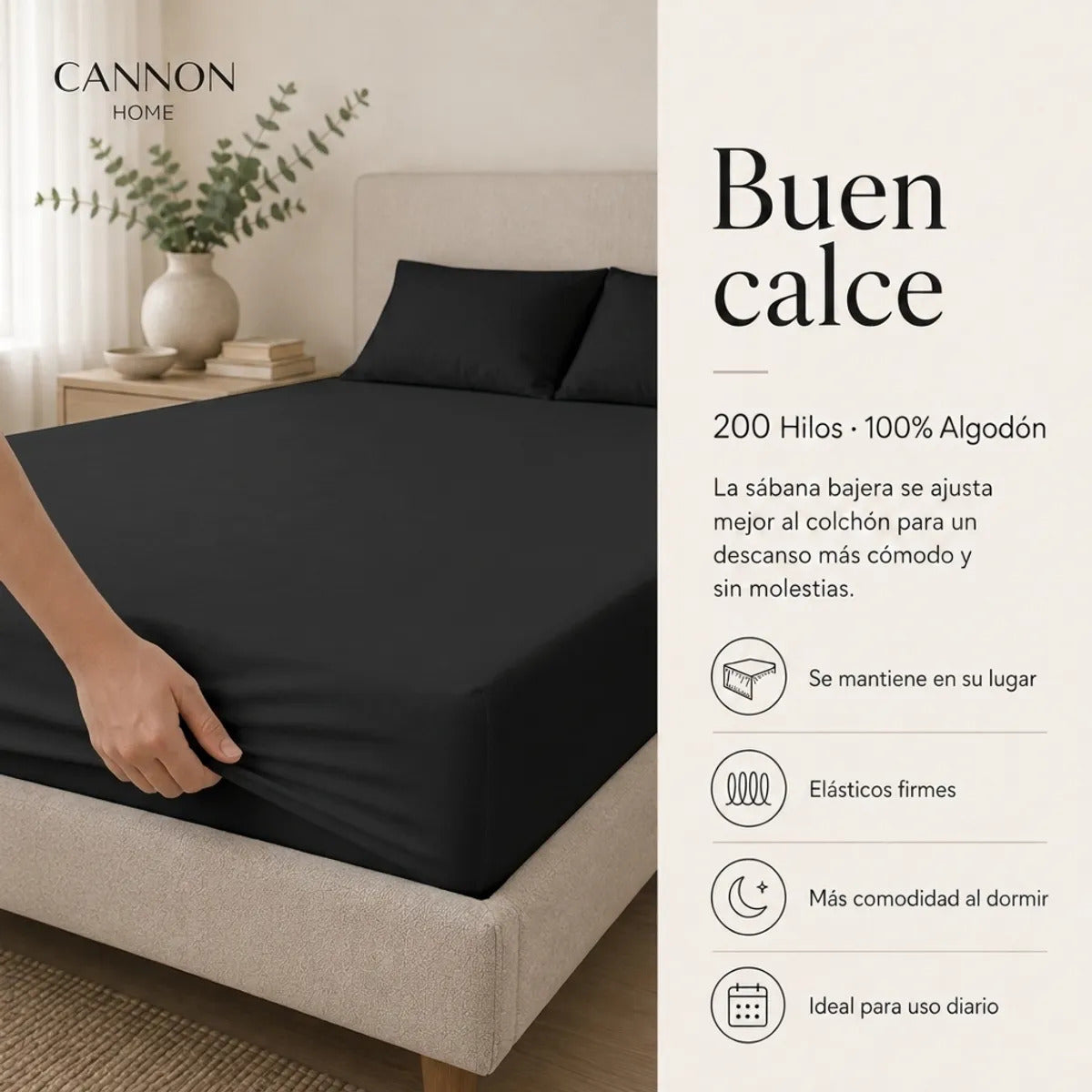 Juego Sábana Elements & Co 200 Hilos Liso/Negro 2 Plazas Negro