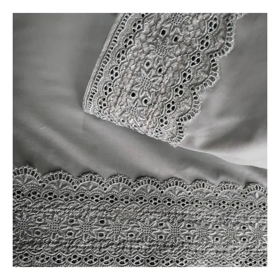 Juego Sábana Illusions 180 Hilos Broderie Liso 2 Plazas Gris