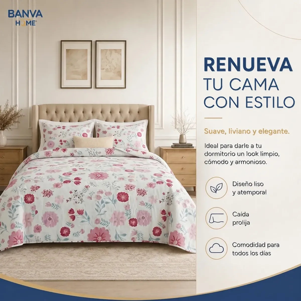 Quilt Bruselas 1.5 Plazas Flowers