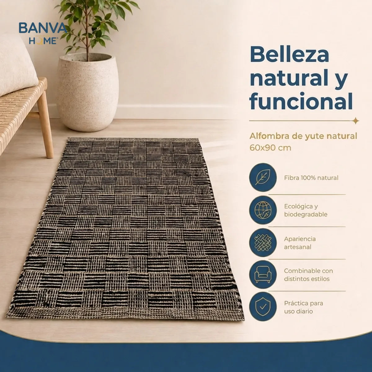 Jute Fibra Natural Tibet Negro 60x90