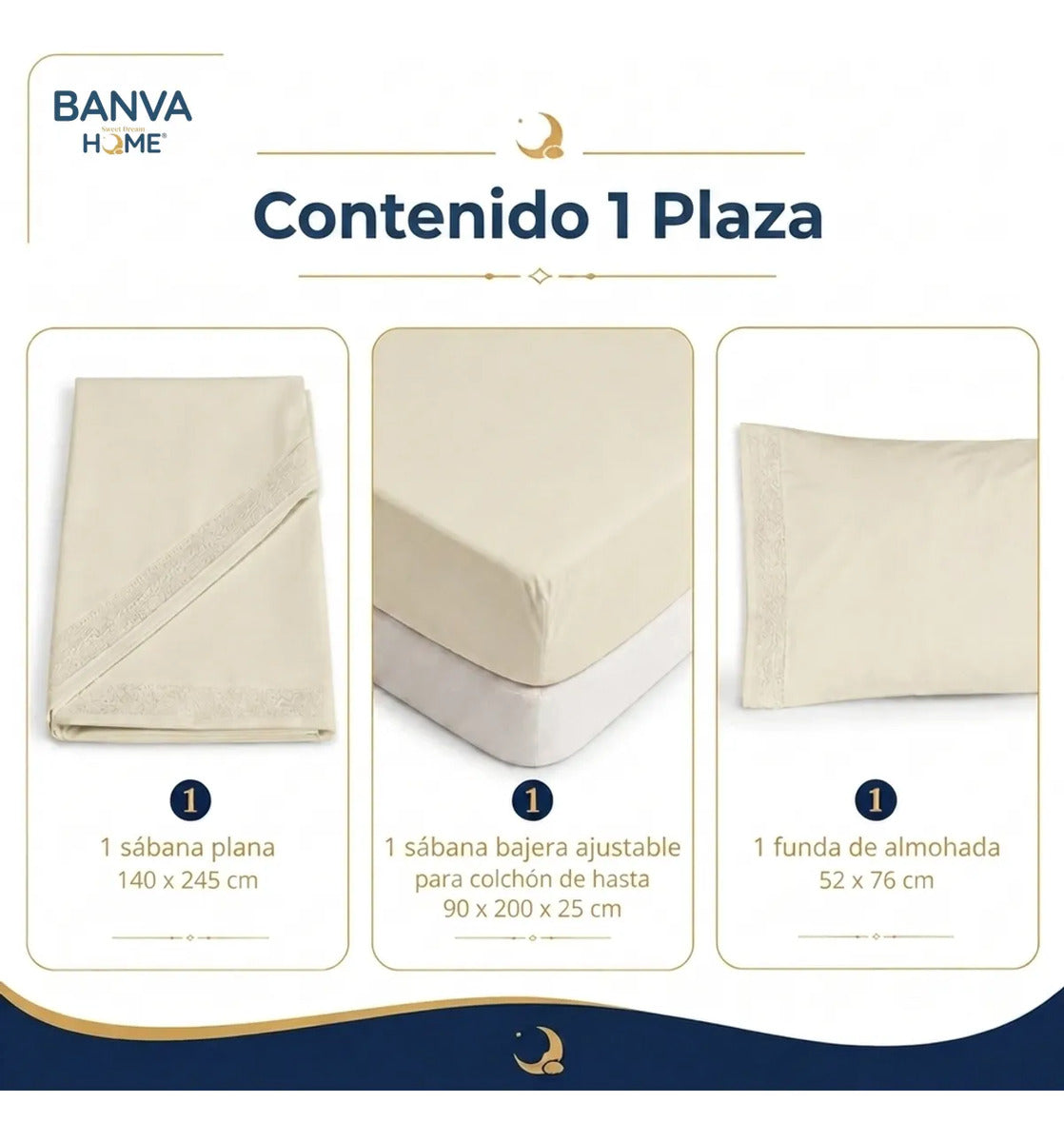 Juego Sábana Illusions 180 Hilos Broderie Liso 1 Plaza Beige Ivory