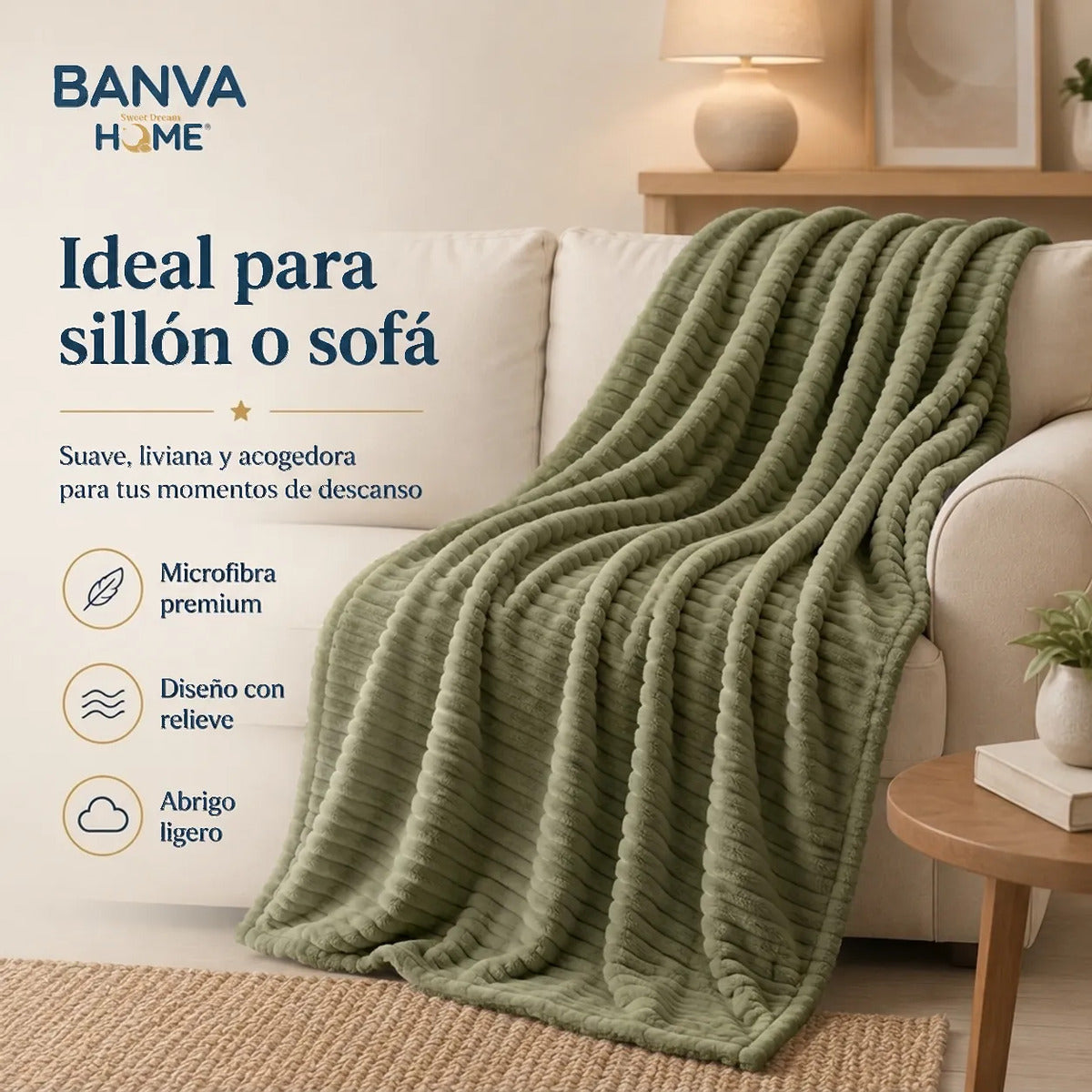 Manta Illusions Flannel Relieve Verde Olivo 150x130 500gr