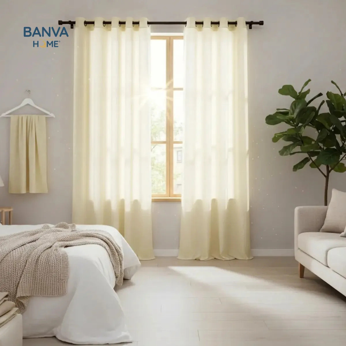 Set Cortinas Velo Lino Liso Beige