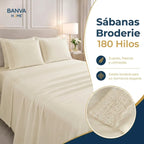 Juego Sábana Illusions 180 Hilos Broderie Liso King Beige Ivory
