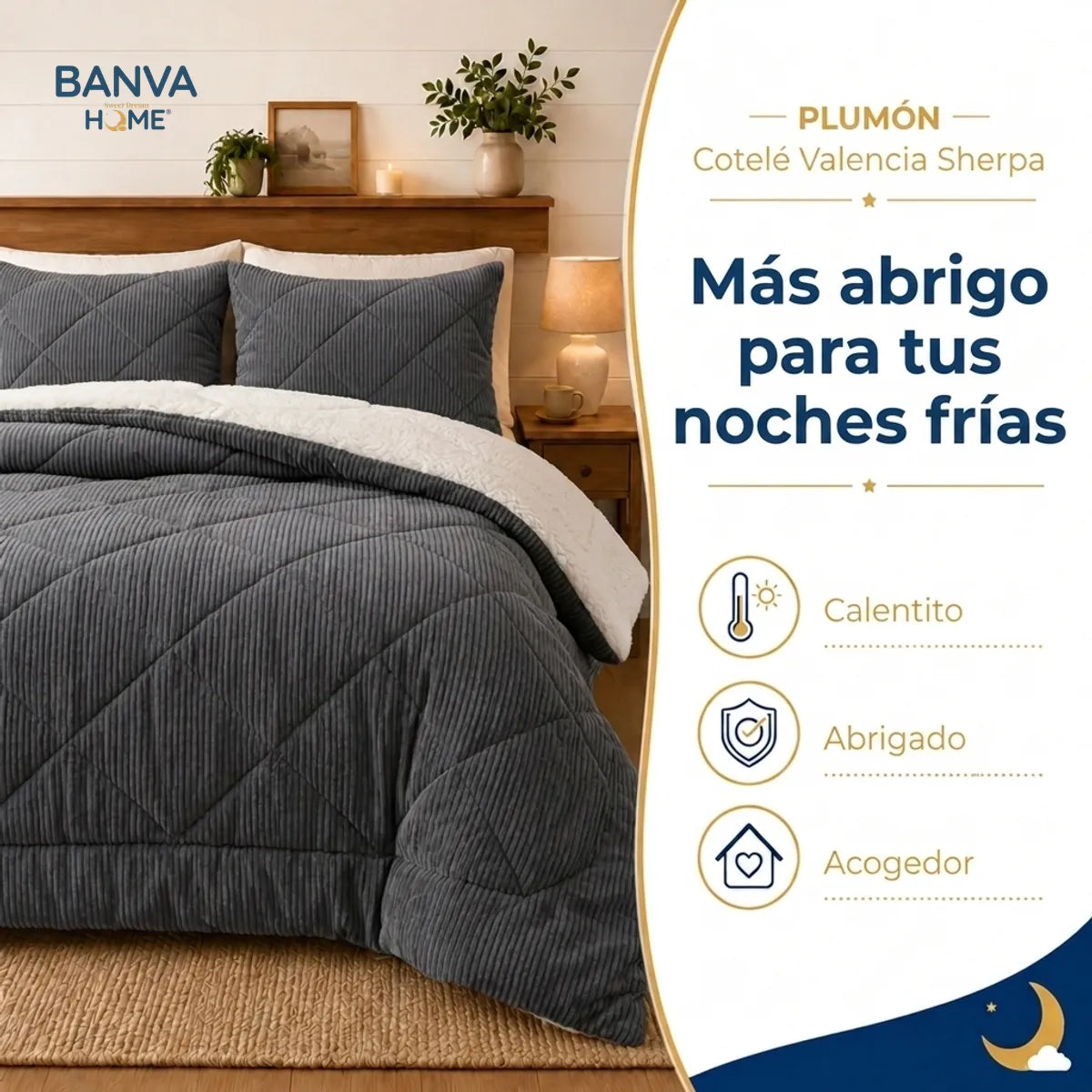 Plumón Valencia Corduroy Sherpa 2 Plazas Gris