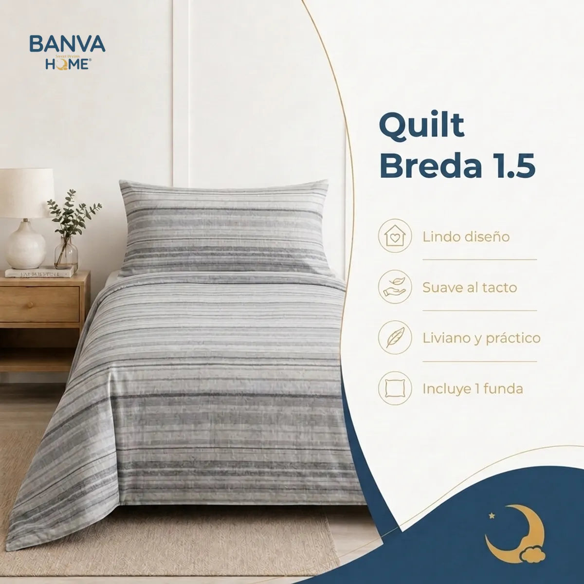 Quilt Breda 1.5 Plazas Gris