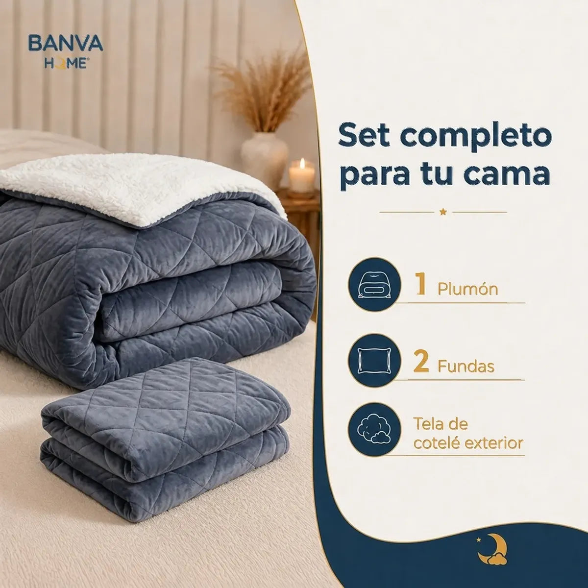 Plumón Valencia Corduroy Sherpa Súper King Azul
