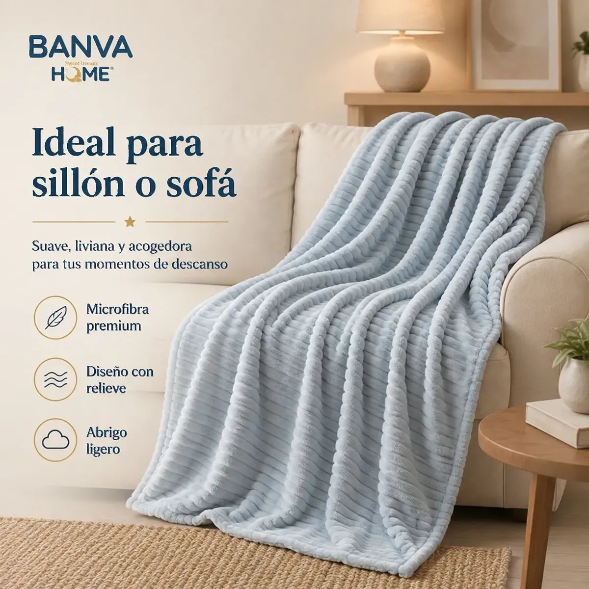 Manta Illusions Flannel Relieve Celeste 150x130 500gr