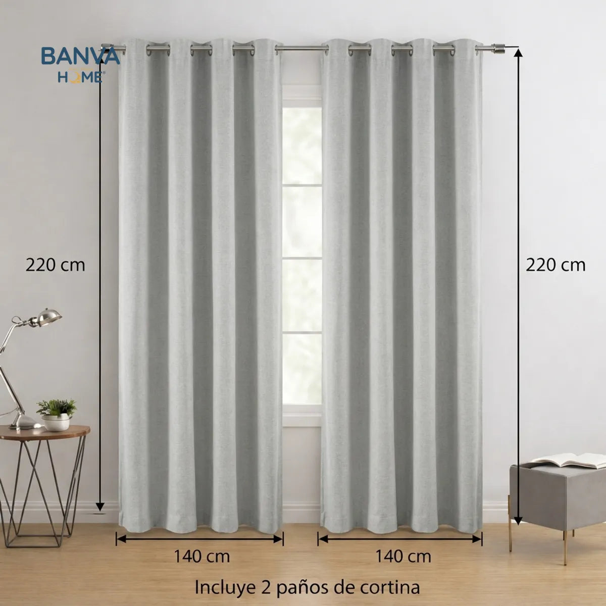 Set Cortinas Black Out Liso Gris 140x220
