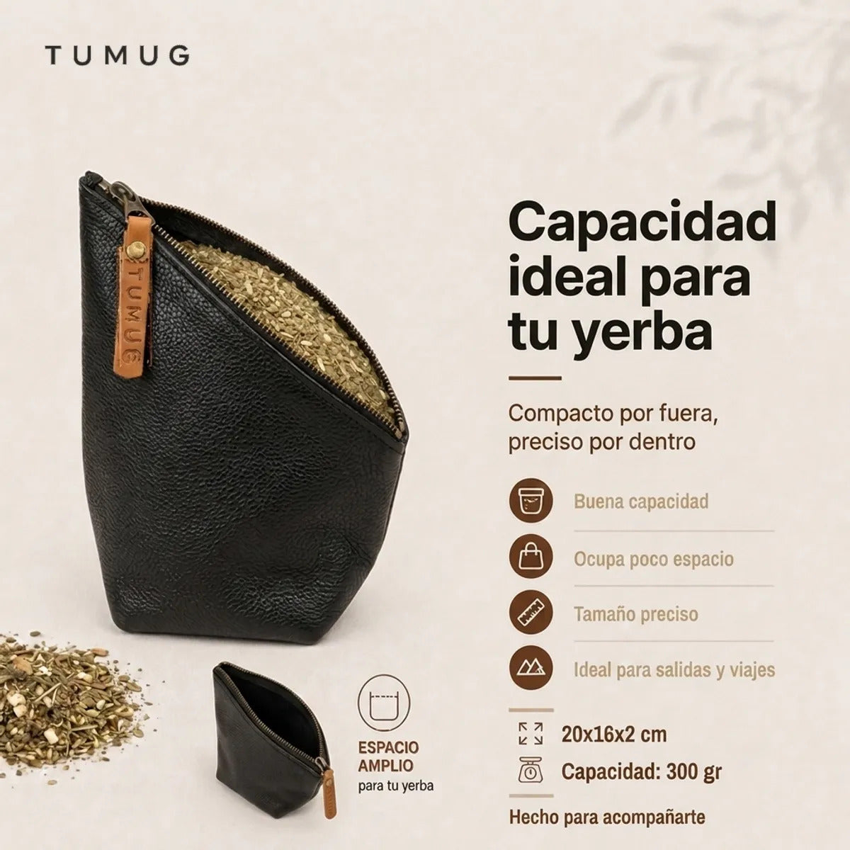 Yerbero Tumug Negro Liso 300 gr
