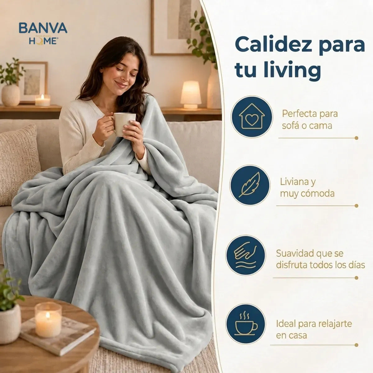Frazada Illusions Flannel Liso 2 Plazas Gris