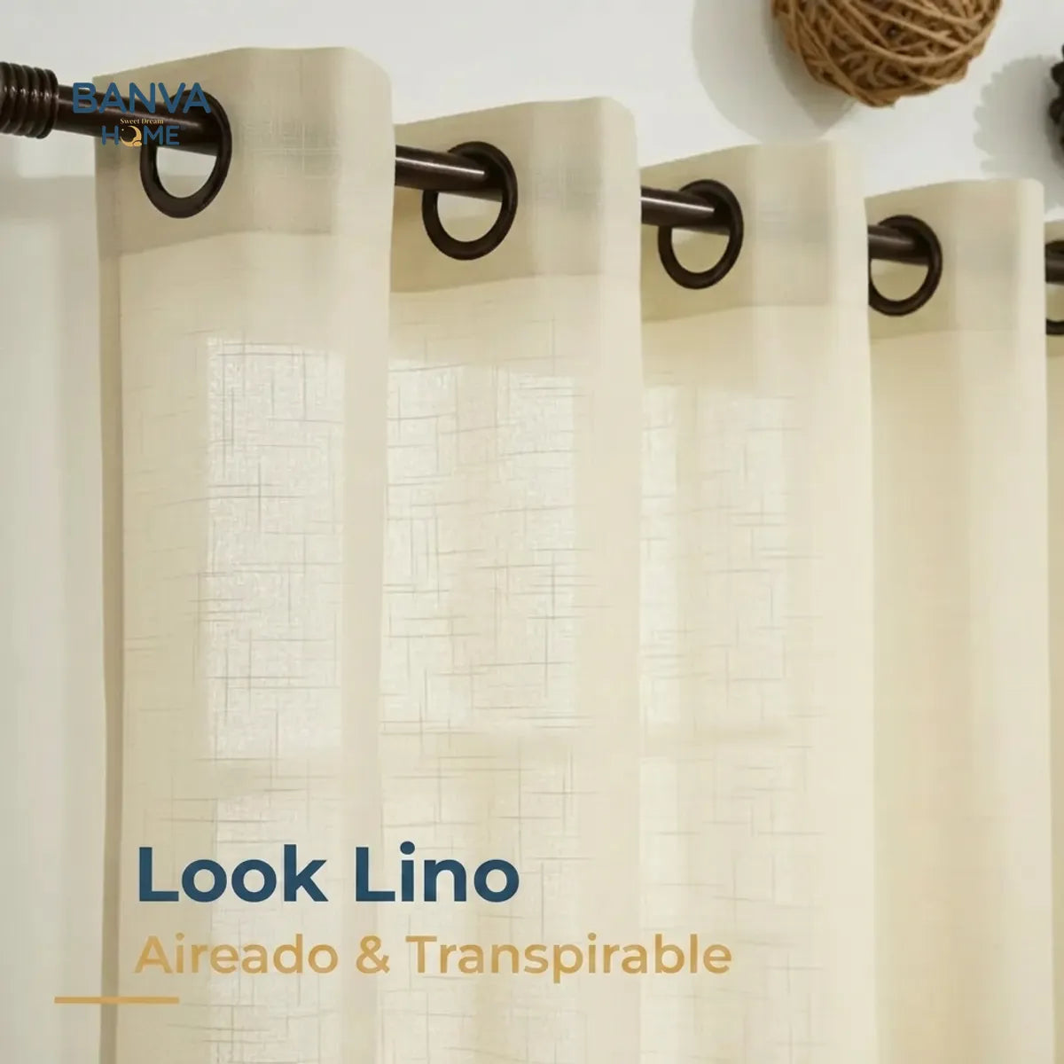 Set Cortinas Velo Lino Liso Beige