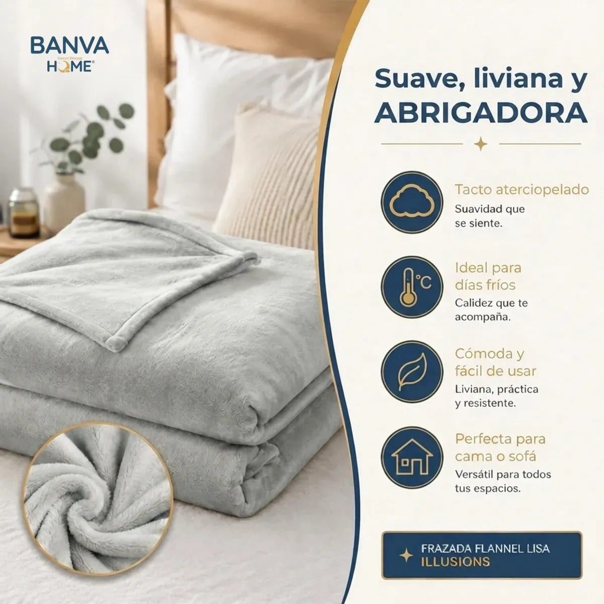 Frazada Illusions Flannel Liso 2 Plazas Gris