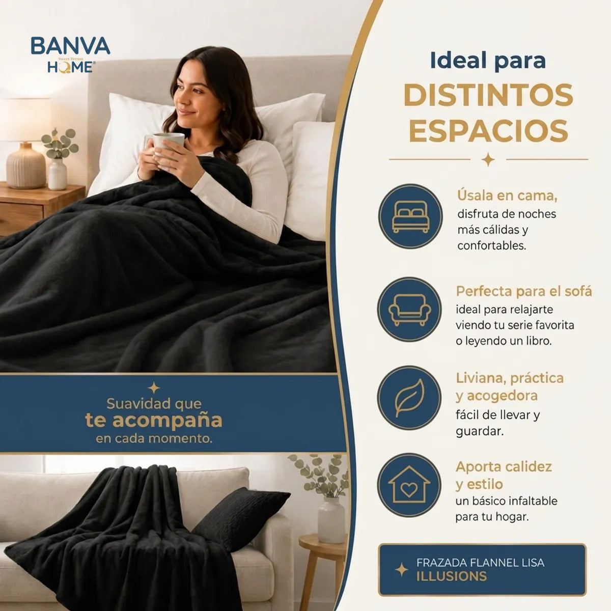 Frazada Illusions Flannel Liso 1.5 Plazas Negro 500gr