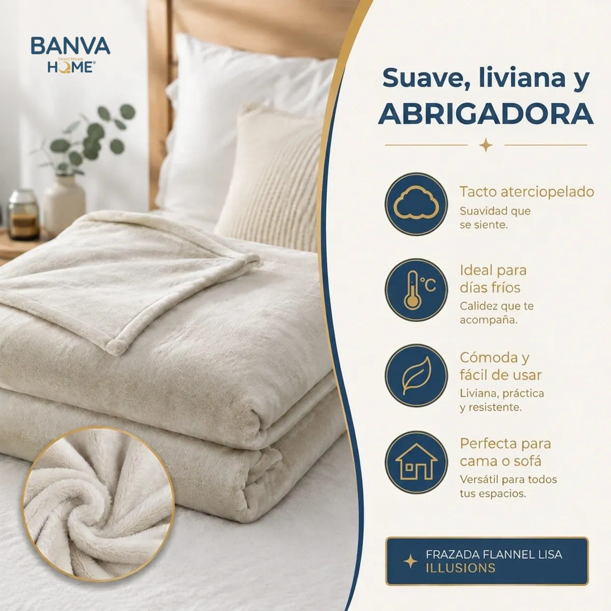 Frazada Illusions Flannel Liso 1.5 Plazas Beige