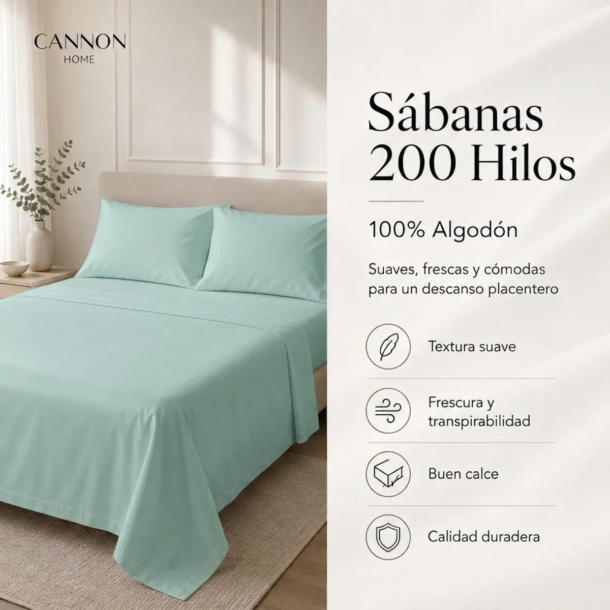 Sábana Elements & Co 200 Hilos Menta 2 Plazas