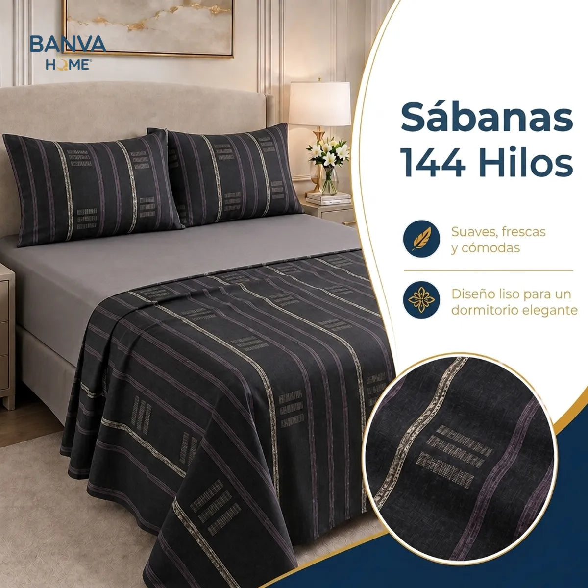 Juego Sábana Valencia 144 Hilos 2 Plazas Notré