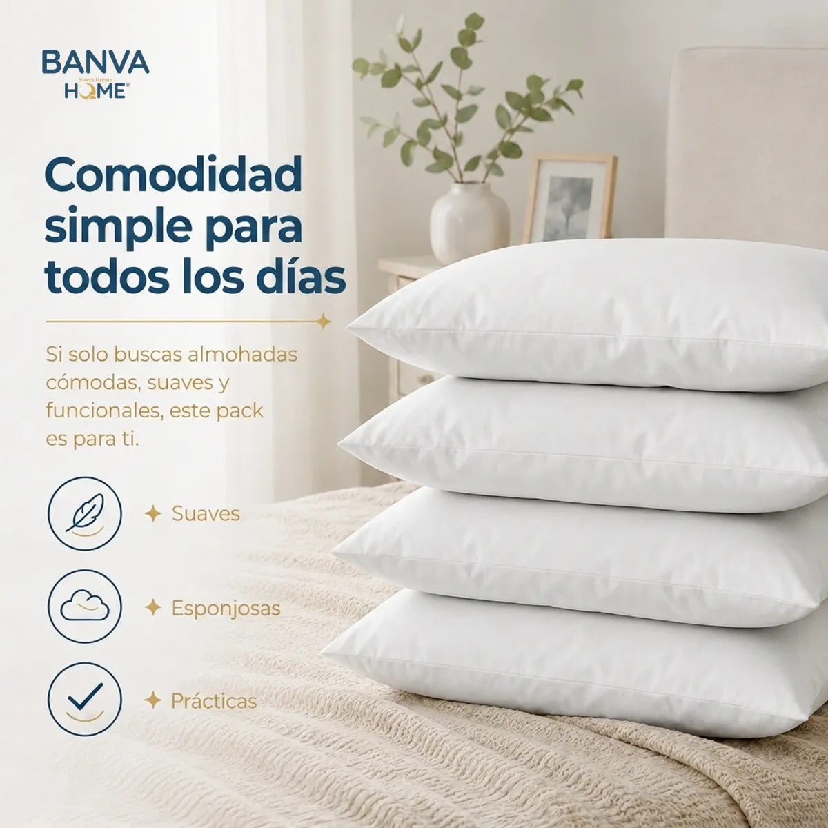 Pack 4 Almohada Blanco 50x70