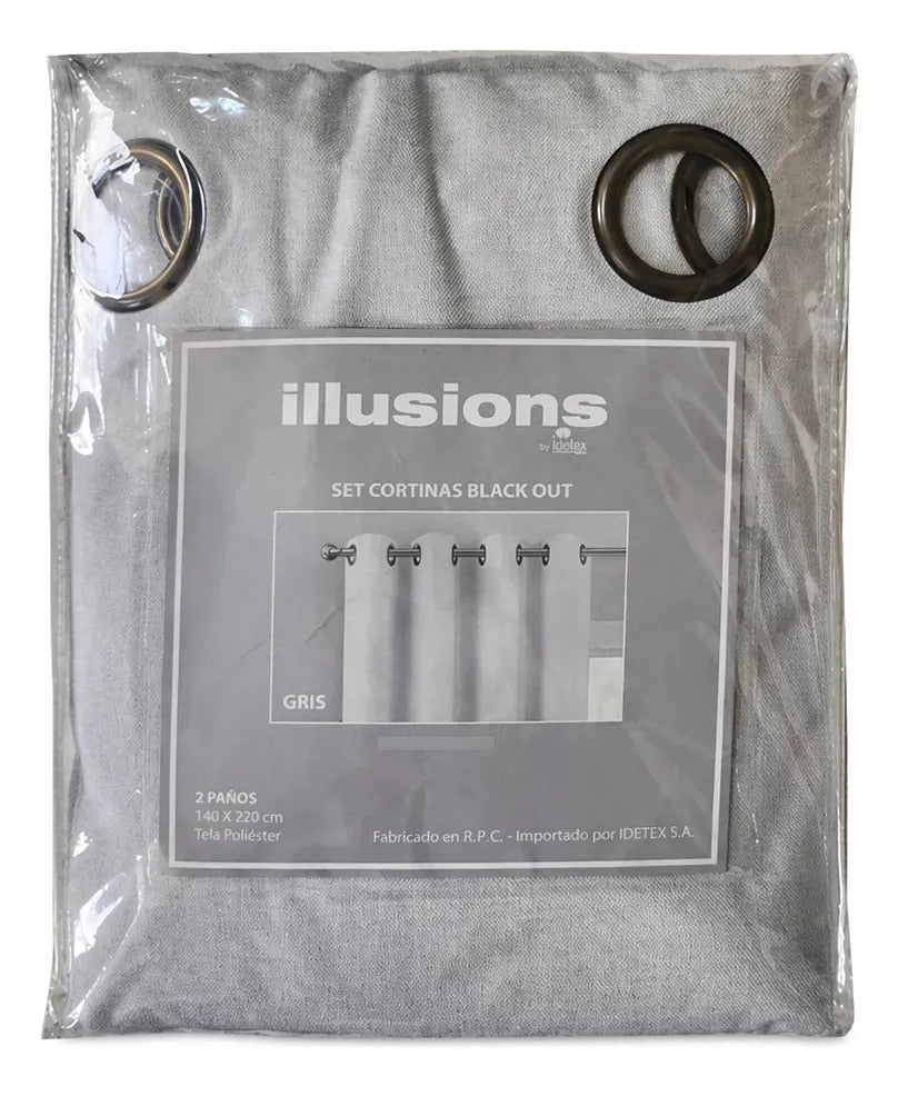 Set Cortinas Black Out Liso Gris 140x220