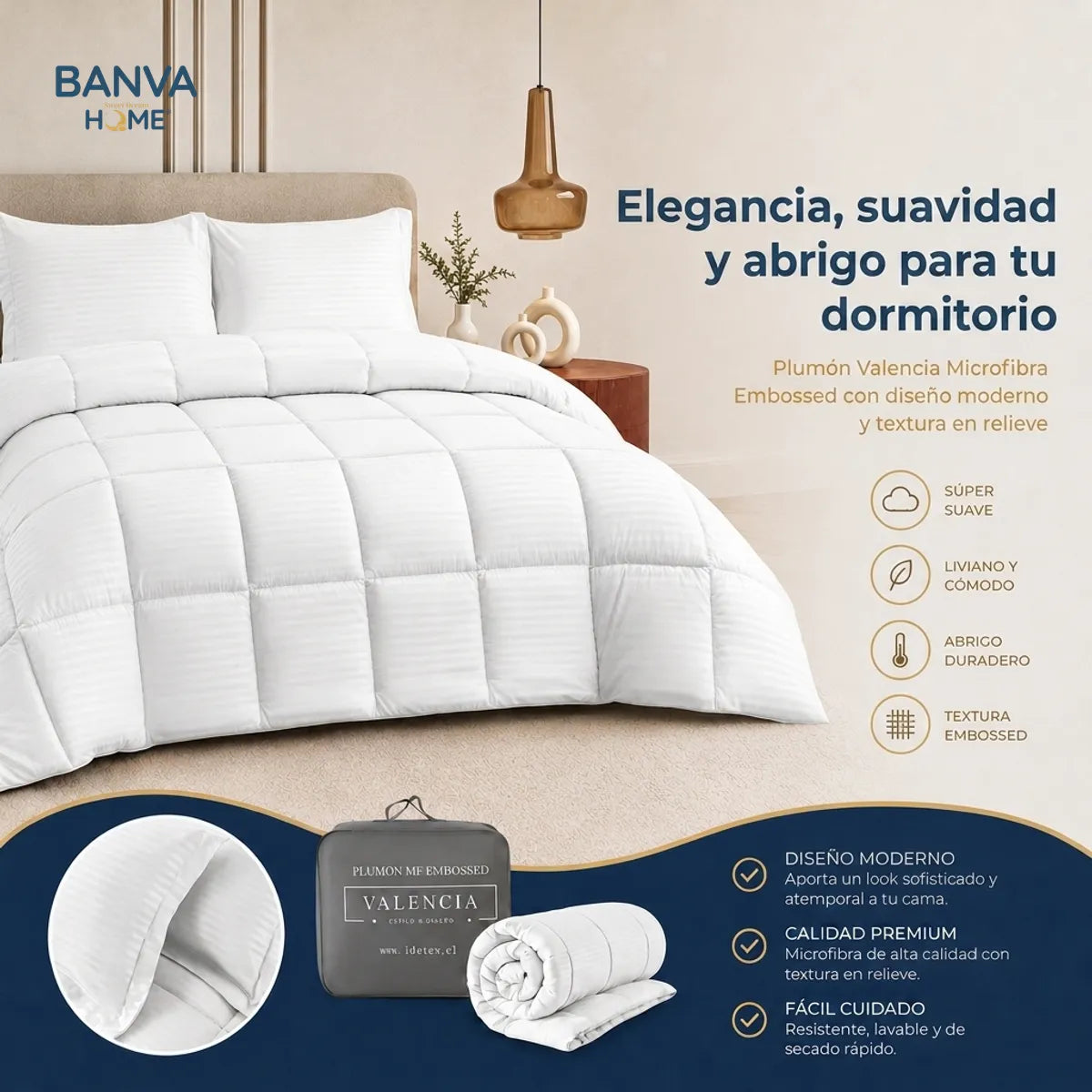 Plumón Valencia Embossed Blanco 2 Plazas